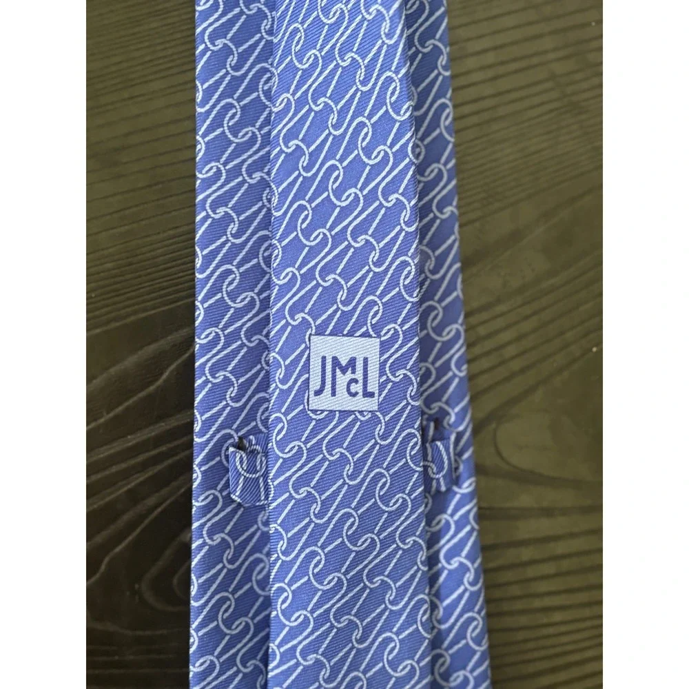 JMcL Blue Silk Necktie‎ Chain Link Pattern Business Formal Men's Tie